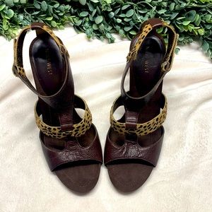 Women Nine West dark brown leather speckled cowhide high heels. Size 11